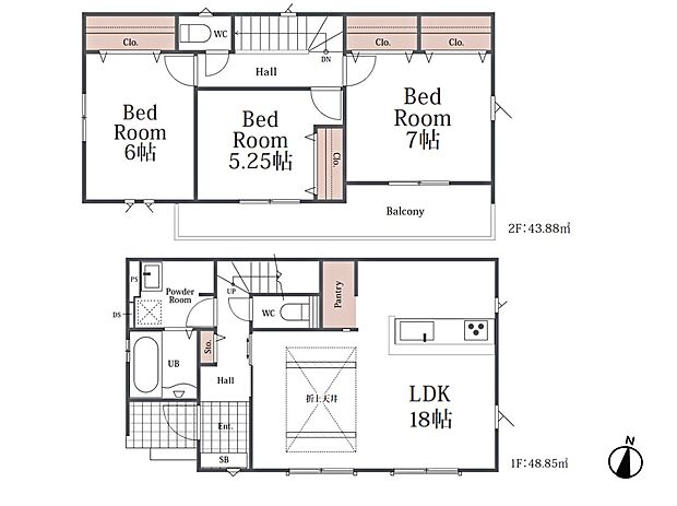 【2号棟-参考プラン】建物価格：1680万円　間取り：3LDK　建物面積：92.73m2