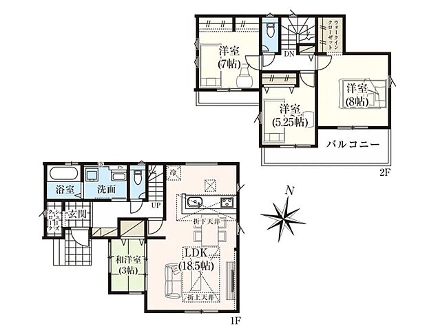 1号棟【間取り図】LDK18.5帖+和洋室3帖 全室南向き 南向きワイドバルコニー