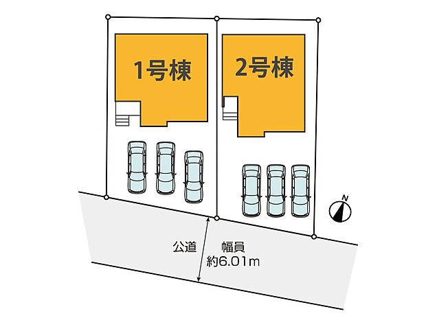 【区画図】敷地51坪(169m2)南道路6m(公道)・交通量少ない、自然豊かな住宅地