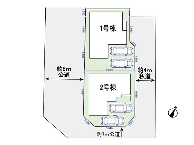 【区画図】駐車場2台分(車種による)