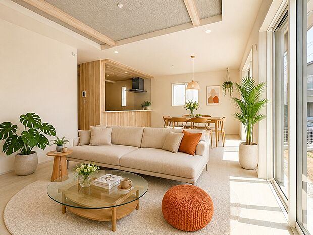 【リビングダイニング】シンプルなデザインの家は風情がある。住む人のこだわりを感じる。外観も内装もいたってシンプル。居心地がよく、家事や趣味、子育てなどにも集中できる。家も人間も熟成するほどシ…