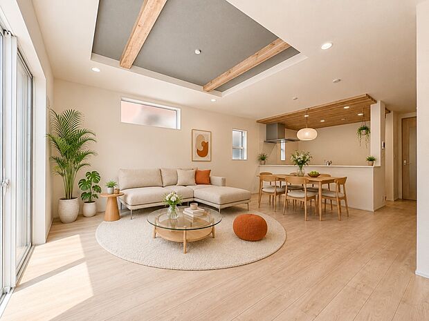 【リビングダイニング】シンプルなデザインの家は風情がある。住む人のこだわりを感じる。外観も内装もいたってシンプル。居心地がよく、家事や趣味、子育てなどにも集中できる。家も人間も熟成するほどシ…