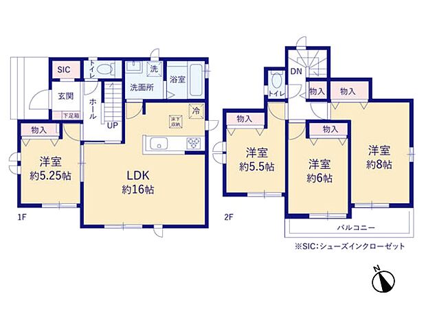 【間取り図】E号棟 建物面積96.88m2 土地面積120.72m2