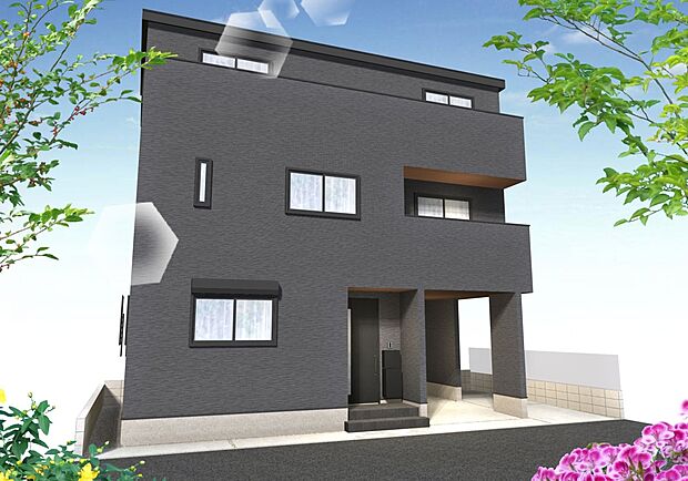 【-完成予想パース-】 堂々たるファザード。優美に佇む外観。暮らす家族と来訪者の目をの楽しませる演出。