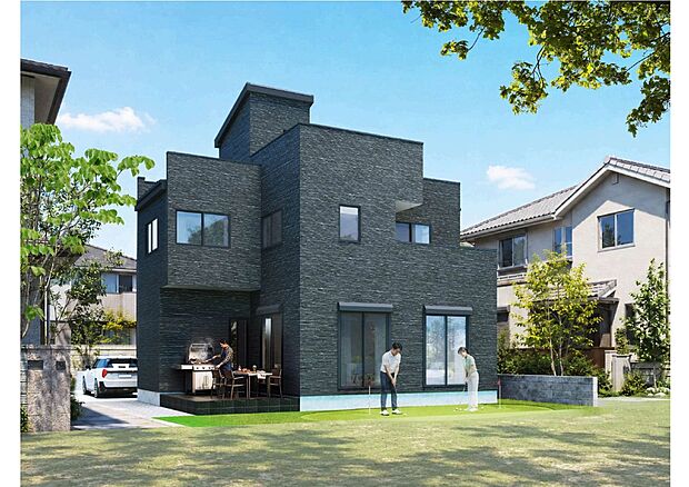 【建物参考プラン(外観)】1階テラスでバーベキュー、お庭でゴルフの練習、戸建の夢が満載、まさにここはDreamHouseです。