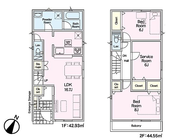 【2号棟 間取りプラン】南向き!LDK16.7帖・主寝室8帖、全室6帖以上