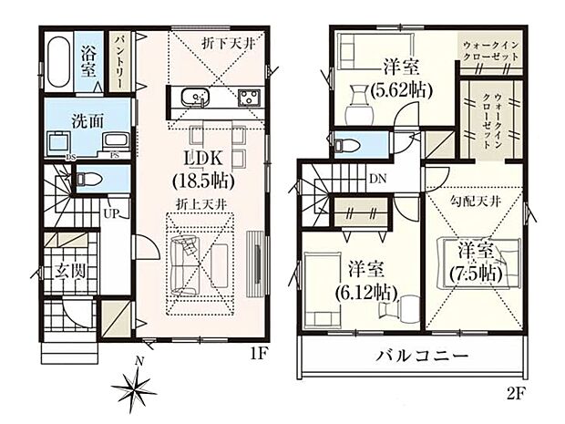 【間取】LDK18.5帖 3LDK