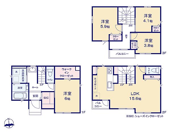【間取り】4LDK　広々リビングに充実した住空間