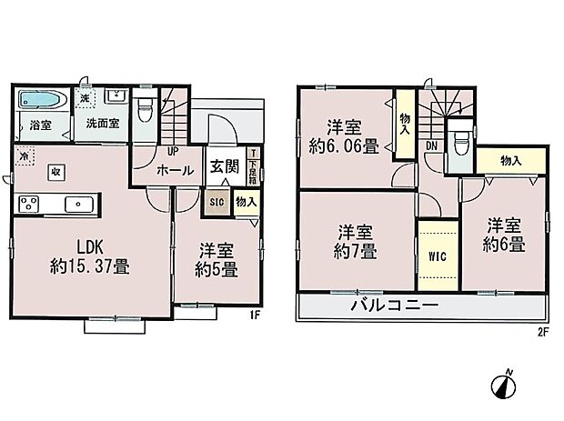 G号棟　4LDK　土地面積107.28m2　建物面積96.05m2