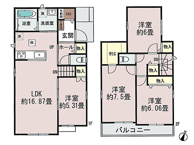 C号棟　4LDK　土地面積100.07m2　建物面積97.24m2