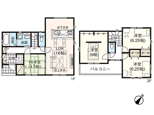 【間取り】LDK16帖/洋室9帖/洋室6.25帖/洋室6.25帖/和室4.5帖