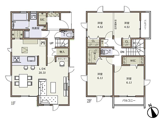 2号棟 3LDK 土地面積125.01m2 建物面積102.68m2