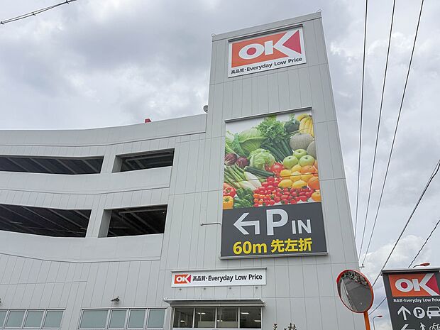スーパー 550m オーケー越谷大泊店(関東地方と宮城県をメインに展開するディスカウントスーパーマーケットです。1986年以来、その地域一番のグッドプライスを目指しています。)