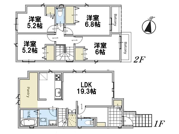 【間取図】LDK19.32帖/洋室6.87帖/洋室6.03帖/洋室5.24帖/洋室5.24帖/パントリー