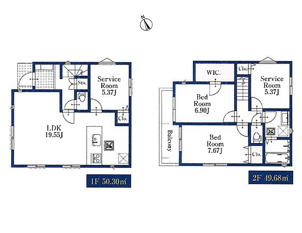 【間取り】広々とした19.55帖のリビングに大容量のWICが魅力的な間取りです。