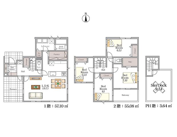 【間取】玄関ホールに手洗い場、1階トイレは独立し、水回りは理想の配置、パントリー収納にリビングからのテラス、まさに理想の間取りです。