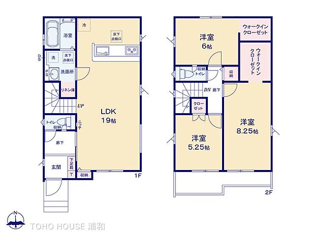 【間取図】川口で、南側接道で、二階建てで、駐車2台分の長期優良住宅の3LDK