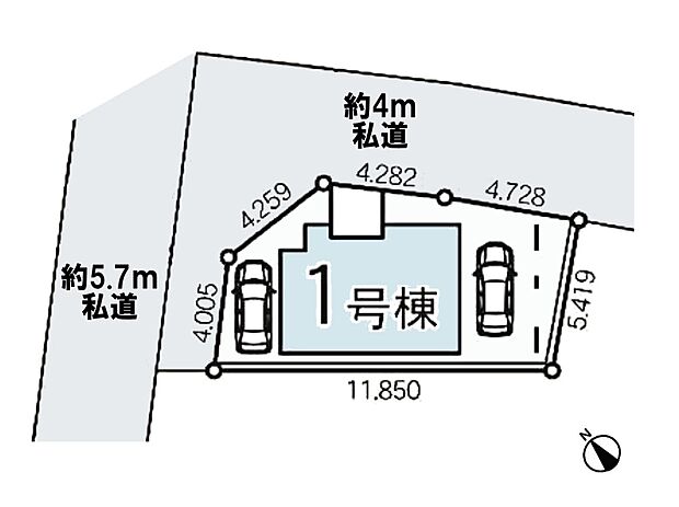 【区画図】角地で駐車2台可能(車種による)。是非とも現地をご確認ください。