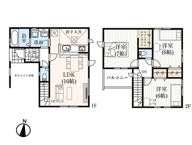 【間取図】南向きLDK16帖+3洋室 南向きバルコニーで陽当たり良好です