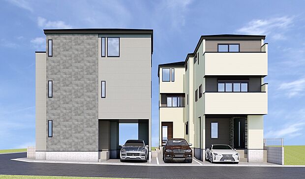 【完成予想図】完成予想図です。建築中は、現地のご見学に加えて近隣の完成物件をご覧いただき、イメージを掴んでいただけるようご案内いたします。