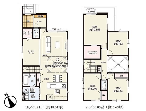 【間取図】LDK約27帖×吹抜の4LDK。5LDKに間取りの変更も可能。