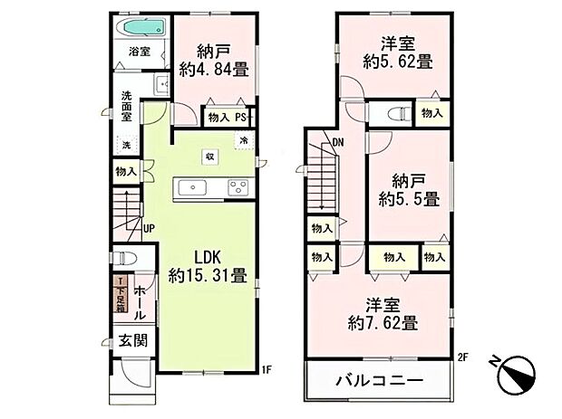 【間取り図】土地面積 100.16m2 建物面積92.42m2