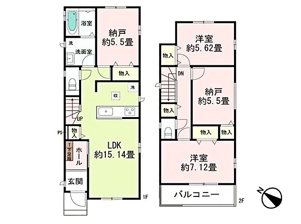 【間取り図】土地面積 102.56m2 建物面積92.53m2