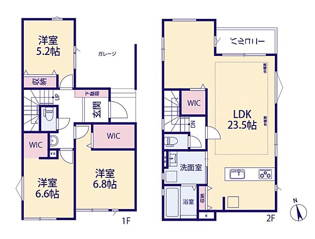 【3号棟-3LDK】広々LDK23.5帖 上部吹き抜けの大空間 対面キッチン 収納豊富・ウォークインCLx3