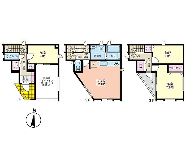 【間取図】LDK12.1帖 南向き角部屋で明るい間取りです
