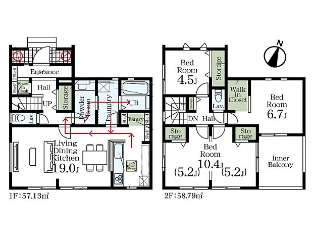 【間取図】土地面積：179.64m2　敷地面積：115.92m2　
