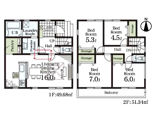 1号棟 4LDK 土地面積104.52m2 建物面積101.02m2