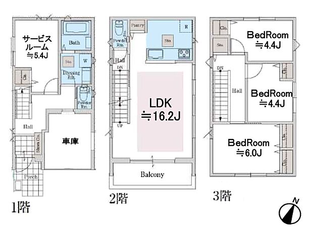 【間取図】LDK16.2帖/洋室6帖/洋室5.4帖/洋室4.4帖/洋室4.4帖