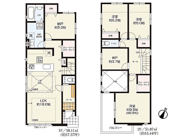 【間取り】3LDK+2S 広々リビングに充実した住空間
