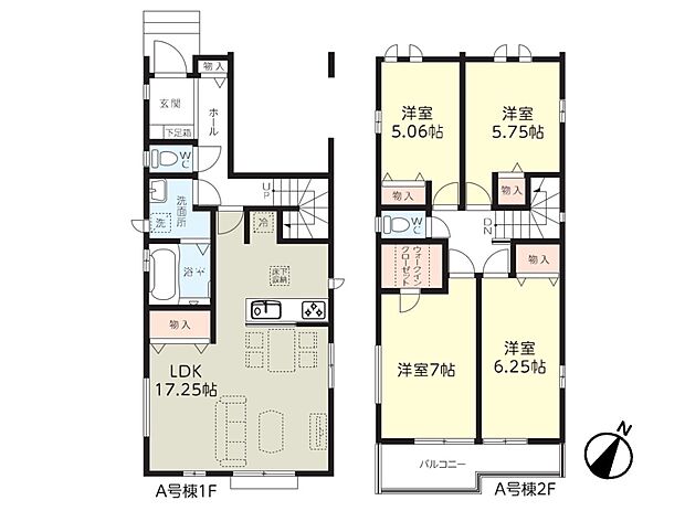 A号棟:土地100.09m2 建物 108.98m2