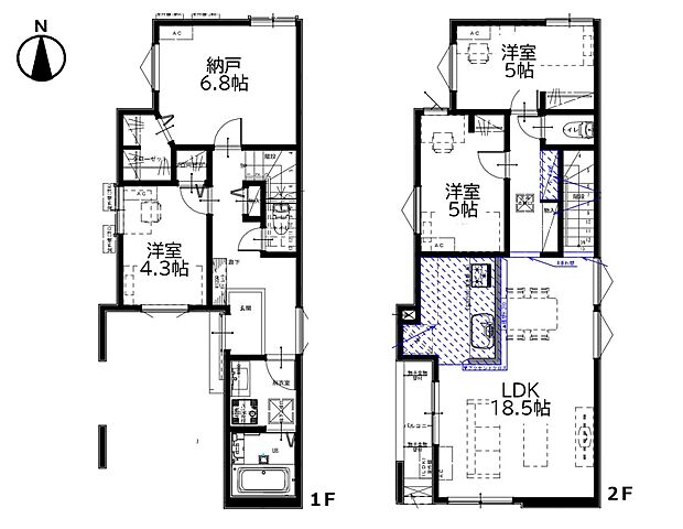 【間取図】2階LDK18.5帖　南向きのデザイン住宅