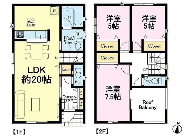 【間取】ＬＤＫ20帖　3ＬＤＫ