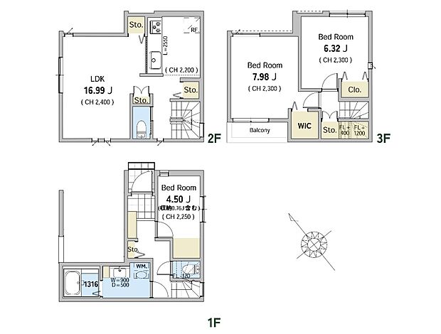 【間取り図】LDK16.99帖 各居室収納あり ウォークインクローゼットあり