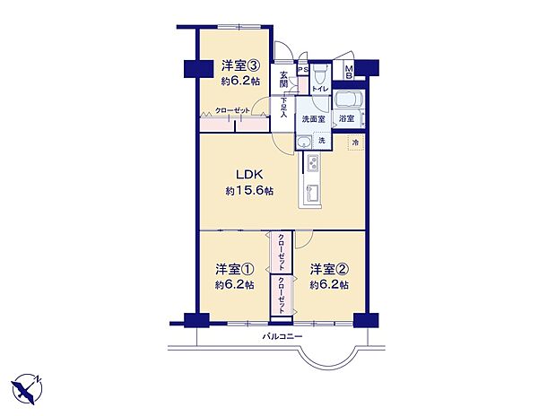 浦和白幡東高層住宅1号棟(3LDK) 5階の間取り