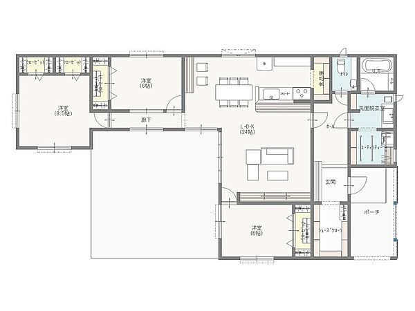 平家の間取りプラン例　延床面積：115.93m2（35.06坪）