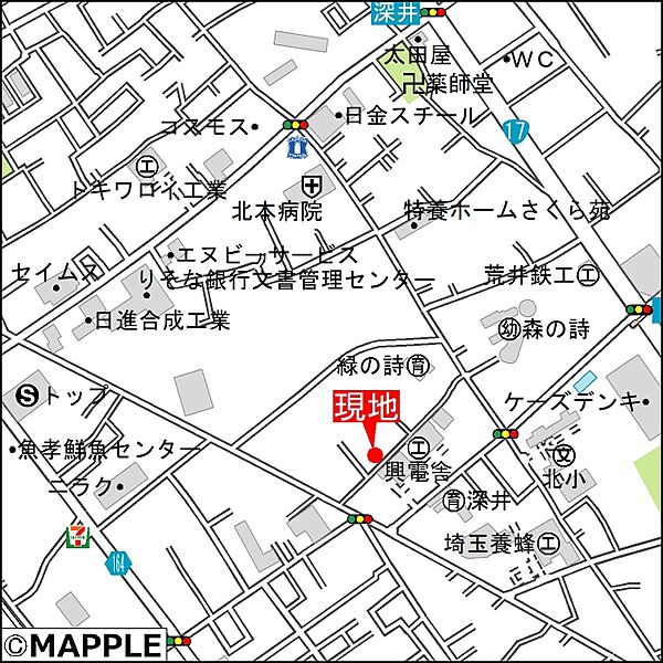 カーナビは「北本市深井3-176付近」とご入力ください。