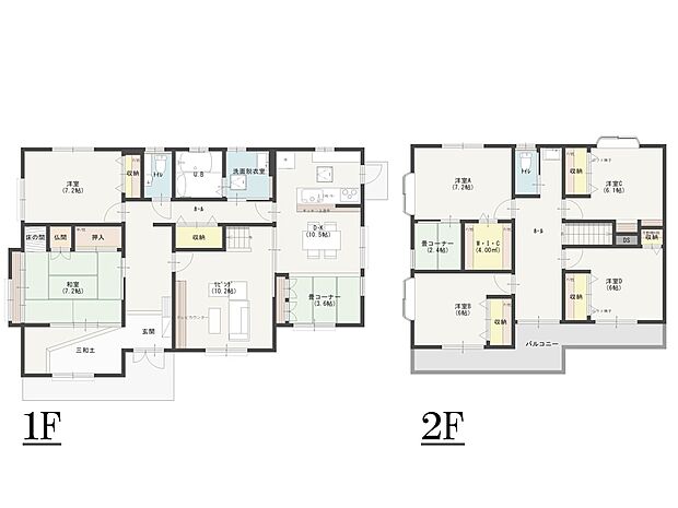 建物55坪の6LDKの間取りです。