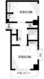 都営大江戸線 新江古田駅 徒歩6分の賃貸マンション 2階2Kの間取り
