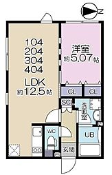 JR山手線 目黒駅 徒歩10分の賃貸マンション 1階1LDKの間取り
