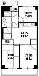 JR中央線 武蔵境駅 徒歩18分の賃貸マンション 3階3DKの間取り