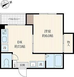 西武池袋線 椎名町駅 徒歩6分の賃貸マンション 2階1DKの間取り