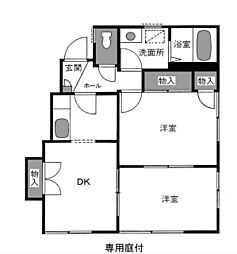 JR総武線 東中野駅 徒歩8分の賃貸アパート 1階2DKの間取り