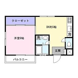 ウイングシティーK2 1DKの間取図画像