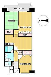 朝日プラザ松原E棟 2LDKの間取図画像