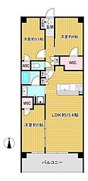 松原市「シャリエ松原松ケ丘ル・サンク」 3LDKの間取図画像
