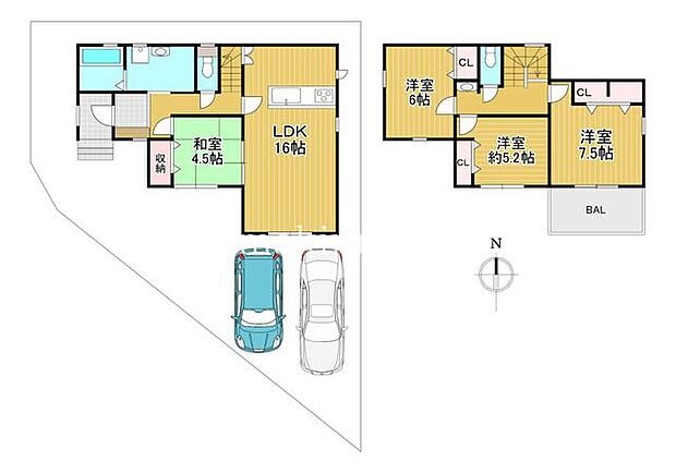 駐車スペースは3台分!並列駐車もできるので出し入れもしやすい!来客時などに便利ですね♪